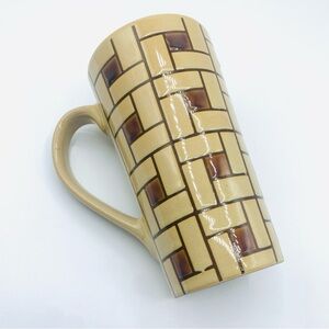 Cordon Bleu International Retro Stoneware Latte Mug Tan Geometric Tiles Coffee